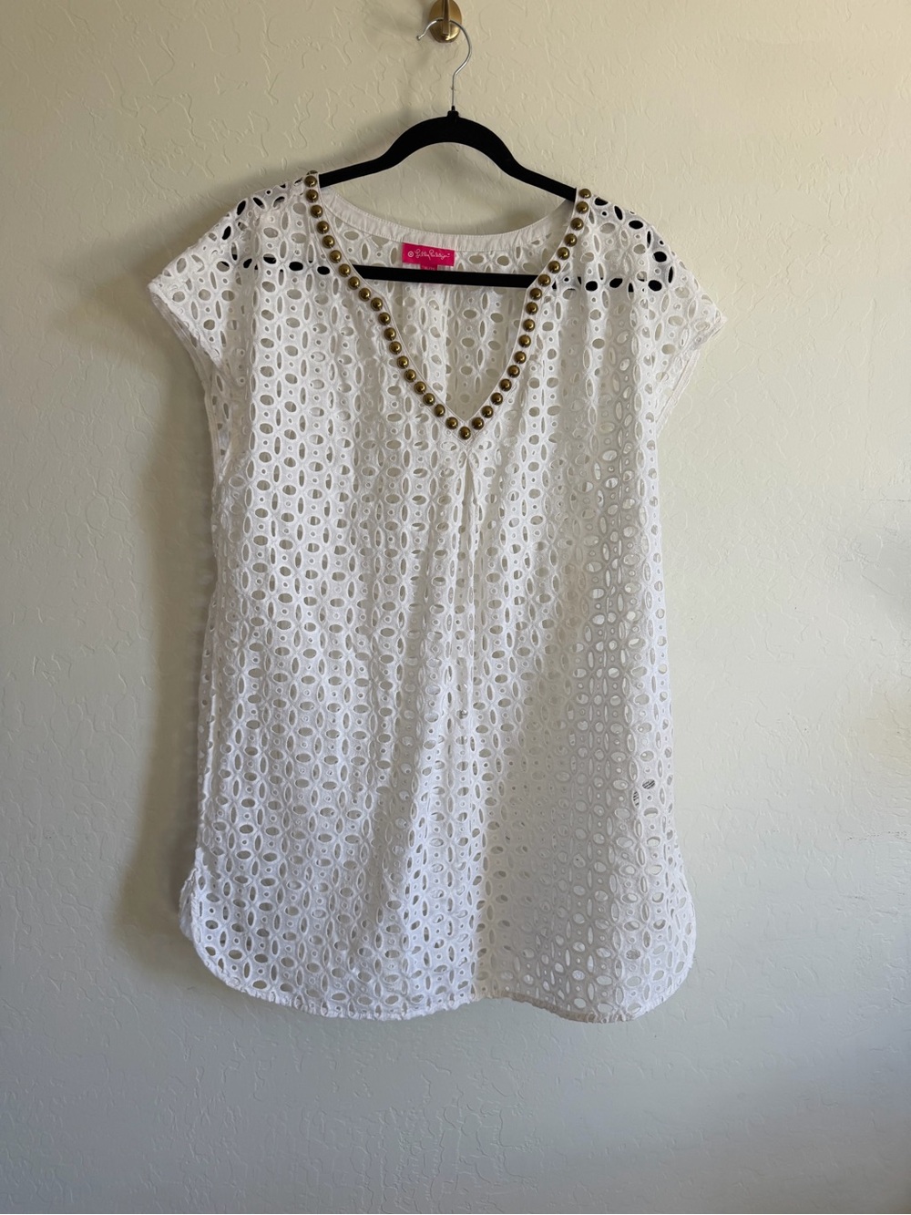 Lilly Pulitzer for Target White Eyelet Studded V-Neck Tunic Cover-Up Top XL